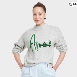 Gray Sweater with Green Sequin Amour by A New Day —XXL